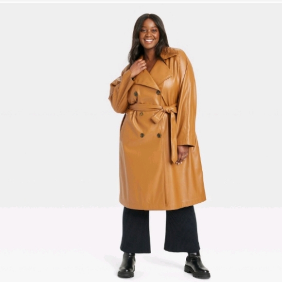 Ava & Viv Jackets & Blazers - Ava & Viv Women's Plus Size Faux Leather Belted Trench Coat